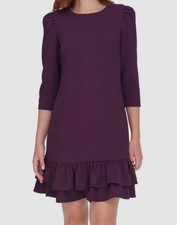 Tommy Hilfiger Women's Purple 3/4-Sleeve Unlined Ruffled-Hem Dress Size 8