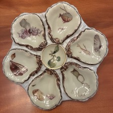 Haviland & Co ~ Limoges France ~ Antique Oyster Plate ~ 9~ 6 Well ~ Blues