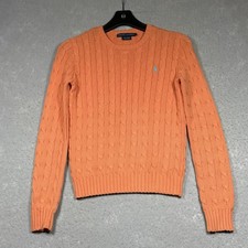 Polo Ralph Lauren Orange Cable Knit Cotton Crew Neck Sweater Women s XS