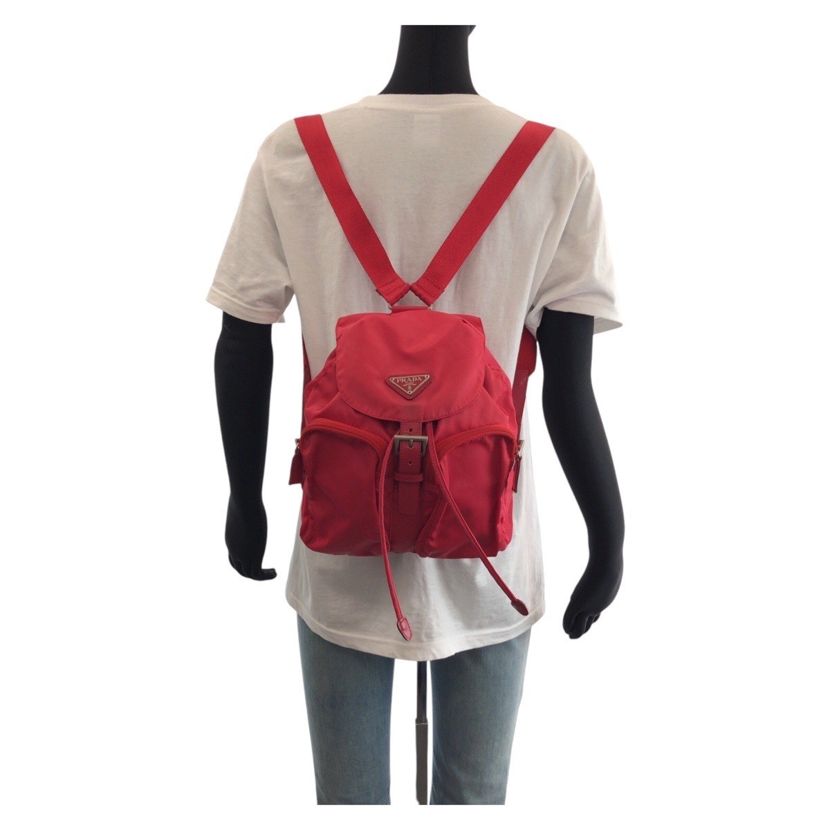 PRADA Tessuto Triangle Logo Plate Red Silver Hardware Nylon Leather Rucksack Day thumbnail 7