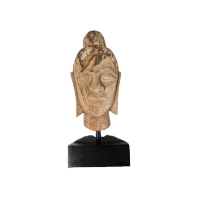 Handcarved Wooden Buddah Statue With Base Hickory