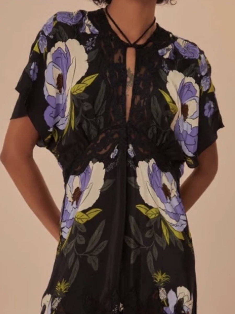 chinese dress ladies Black Soft Garden Lace Maxi Dress  FARM Rio