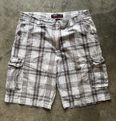 AIRWALK Grunge Plaid Gray/White Cotton Cargo Shorts size 36 Men s
