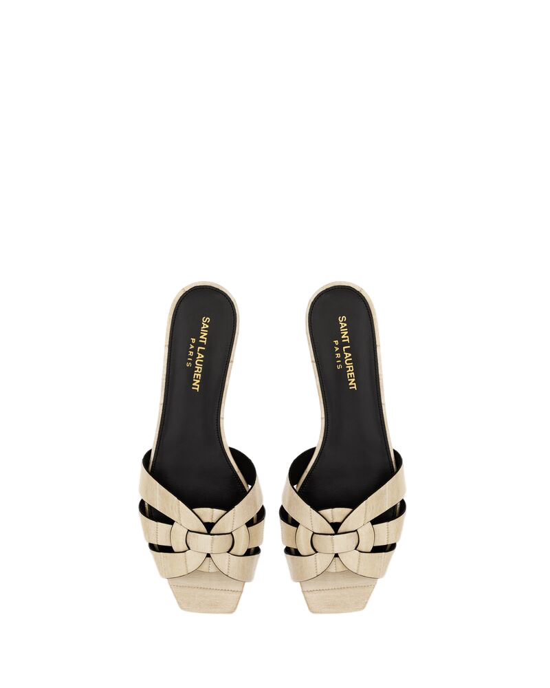 SAINT LAURENT Tribute $900 Ivory Eel Leather Mules New & Authentic