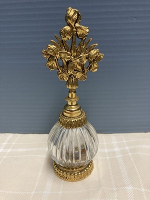 Vtg Stylebuilt Golf & Glass Perfume bottle With Iris Floral Stopper