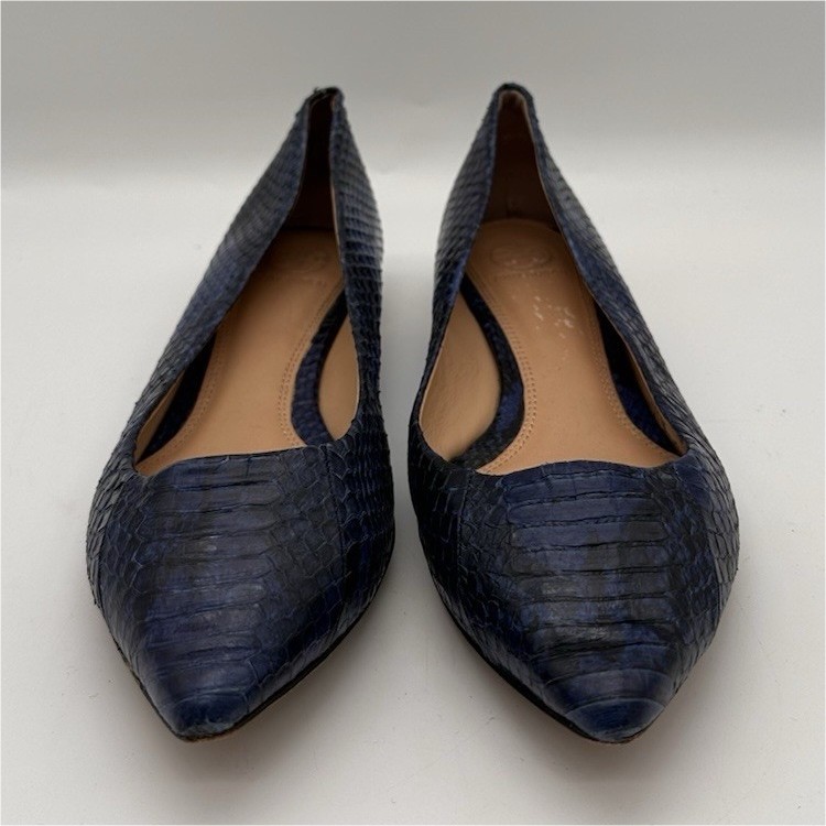Tory Burch Blue Pointed Toe Python Leather Slip-O… - image 1