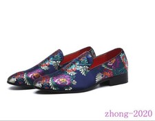 Fashion Men's Embroidery Floral Shoes Pointed Toe Slip on Comfort Party Loafers
