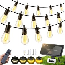 50FT Solar String Lights Outdoor Patio S14 Dimmable Remote Waterproof