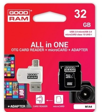 Scheda di Memoria Goodram microSDHC 32GB CL10 con Adattatore - Zdjęcie 1 z 1