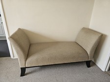 Beige Upholstered Bench / End of Bed Seat with Wooden Legs – Excellent Condition