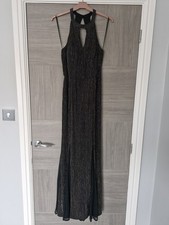 D180 WOMANS NIGHTWAY BLACK GOLD STRETCH SEXY EVENING BALL GOWN MAXI DRESS UK 8