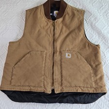 VINTAGE CARHARTT UNION MADE DUCK CANVAS QUILT LINED VEST MENS LARGE USA MADE EUC