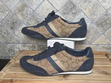 COACH Kelson Signature Outline Sneakers Canvas Khaki/Navy Shoes Sz 8.5 B Jaquard