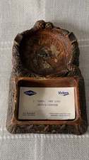 Vintage Lodge Resin Ashtray & Business Card Holder w/ Wildlife & Pinecones