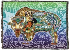 Bison Blanket Animal Spirits Totem by Sue Coccia Woven from Cotton (72x54)