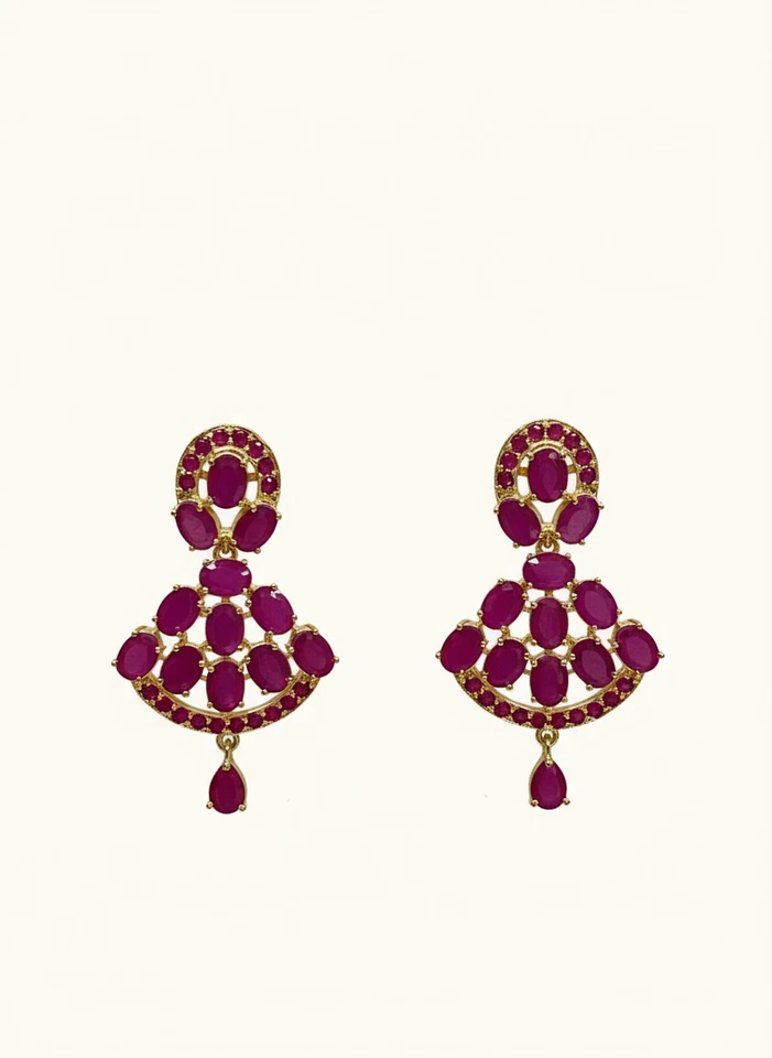 Juego de collar colgante de rubí premium: joyería de boda enchapada en oro de 22k del sur de la India Foto 2 de 4