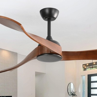 52in Modern Ceiling Fan No Light Indoor Outdoor 3 Solid Wood Curved Blades Quiet