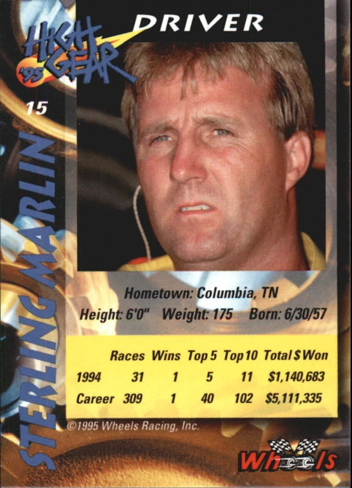 1995 Wheels High Gear Day One #15 Sterling Marlin - RAC - Image 2 of 2