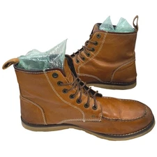 Crevo Buck Leather Boots Caramel Ankle Mocs Lace Up Casual Workwear Size 13