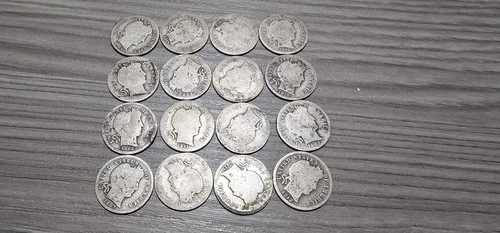 Barber Silver Dimes Lot of 16 Heavily Circulated Coins