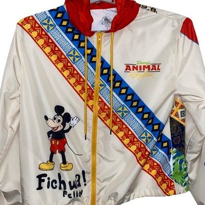 Disney Parks Animal Kingdom Windbreaker Jacket Large Hooded Aztec Hidden Mickey