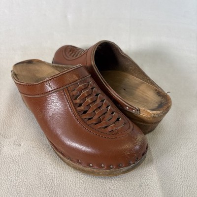 Bastad Original Brown Leather Slip On Swedish Clogs Womens Size EU 36 US 5.5-6