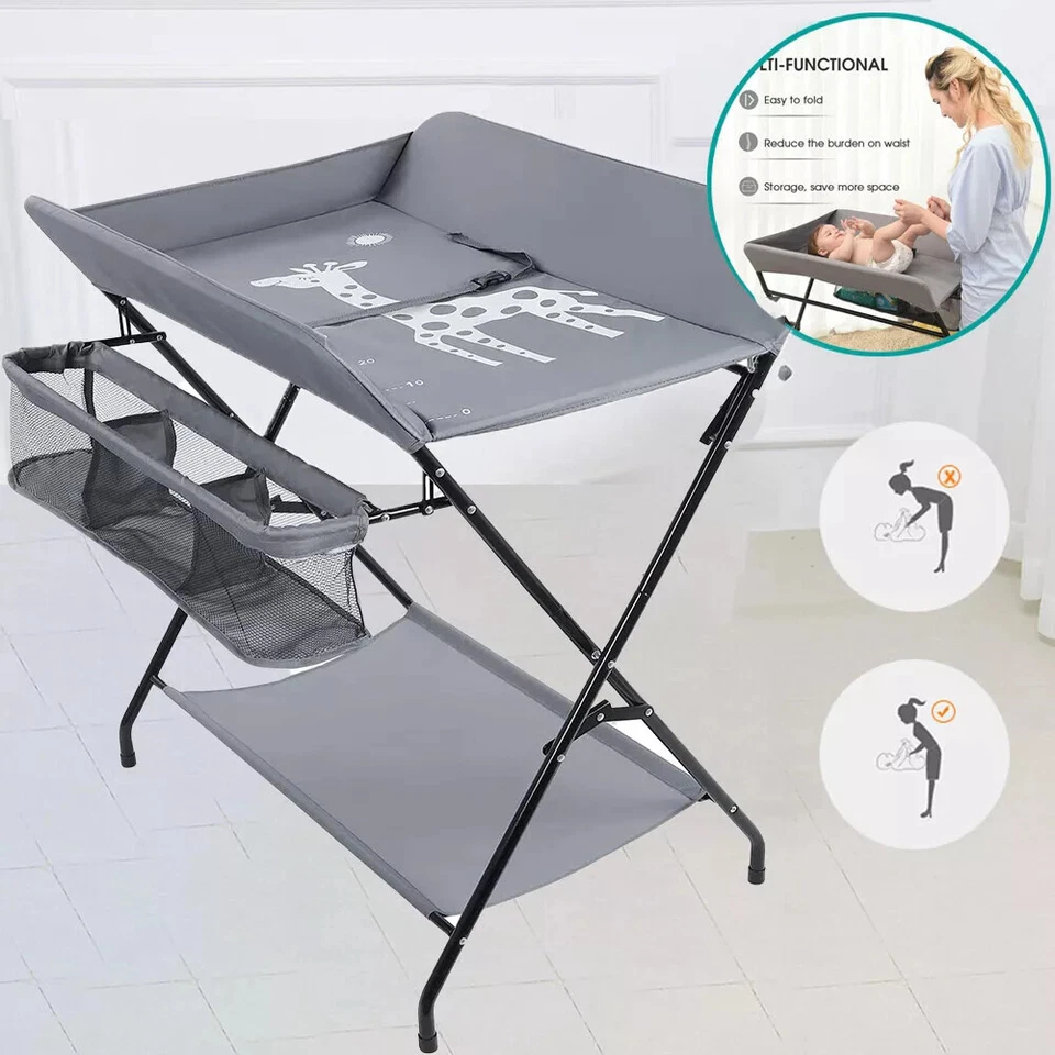 MARKENLOS Baby Wickeltisch Klappbar Kinder Wickelkommode Wickelregal 80 x 63 x 96cm Grau
