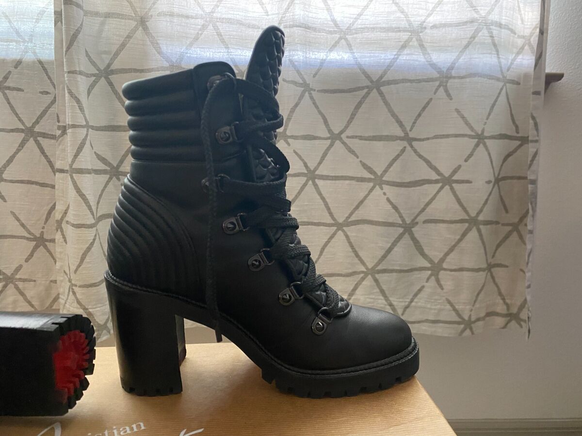 Christian Louboutin Mad 70 Spiked Quilted Leather Lace Up Christian Louboutin Mad 70 Spiked Quilted Leather Lace Up