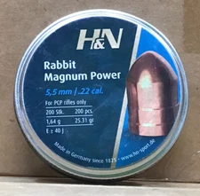 H&N Rabbit Magnum Power Pellets .22 Caliber 5,5 mm 200 Count Tin For PCP Rifles