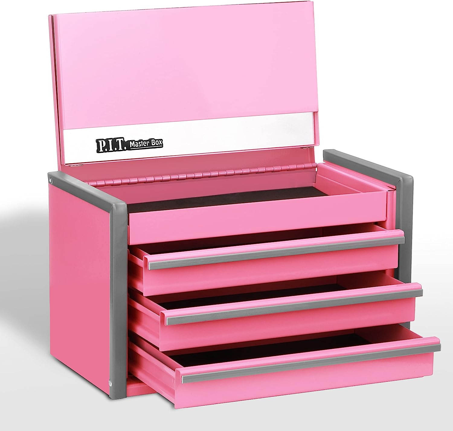 Portable 3 Drawer Steel Tool Box with Magnetic Locking, Pink Micro Top Chest