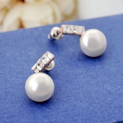 Elegante aretes de perlas de 10 mm con incrustaciones de cristal rellenos de oro rosa de 18 quilates para mujer regalo Foto 4 de 4