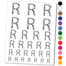 Elegant Botanical Floral Letter R Temporary Tattoo Water Resistant Set