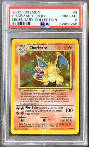 Pokémon Card Charizard Holo Rare PSA 8 NM-Mint, Legendary Collection 3/110, 2002
