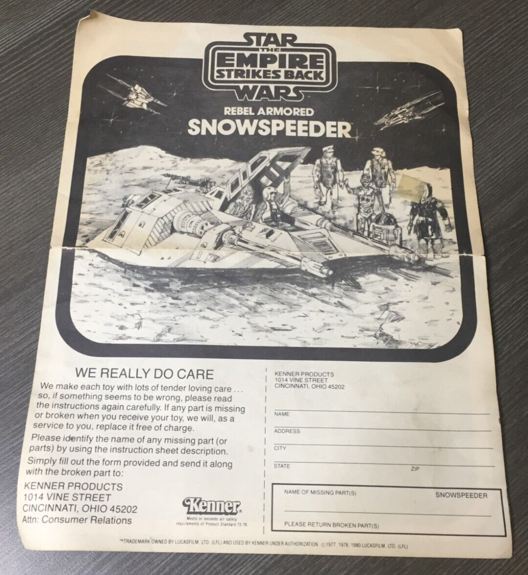 1980 Star Wars SNOWSPEEDER Kenner Original Instructions