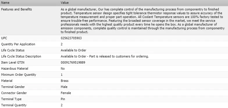 Sensor de temperatura de refrigerante SMP STANDARD para Honda Ridgeline 2006-2008 Foto 4 de 4