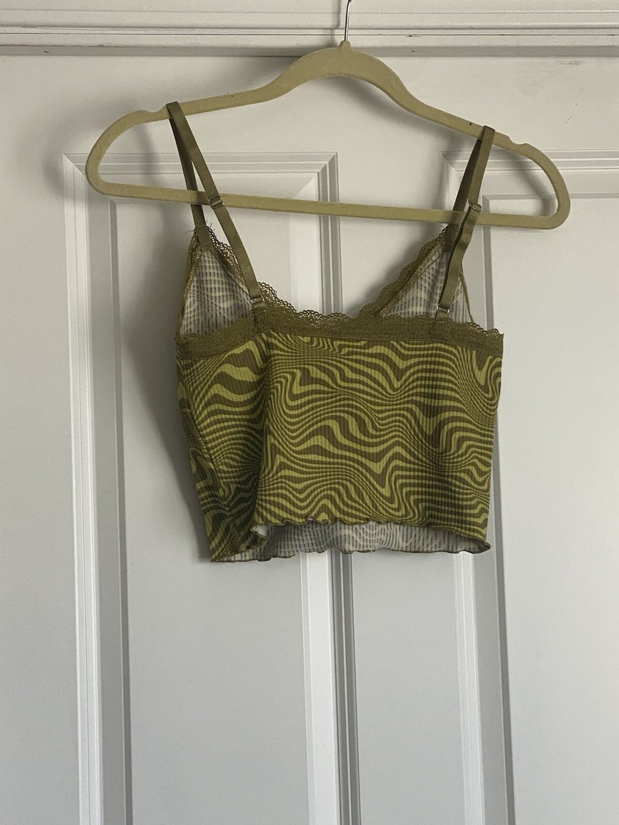 H&M Divided Small Olive Green Thin Ribbed Lace Cami Tank Top