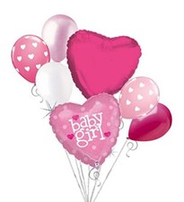 7 pc Baby Girl Holographic Balloon Bouquet Party Decoration Welcome Home Shower