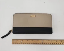 Kate Spade Laurel Way Neda Zip-Around Wallet Beige And Black Leather