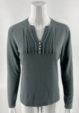 Eddie Bauer Sweater Womens Size Medium Blue Gray Henley Angora Silk Blend