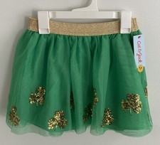 Cat  Jack - Green Tutu Gold Shamrock Clover Skirt St Patrick's Day Girls S 6/7 