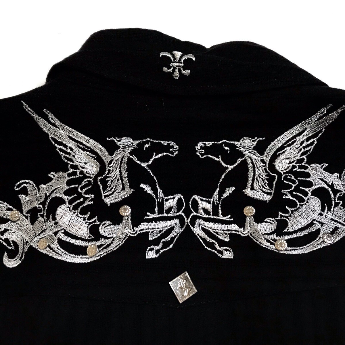 NWT Bare Fox Men's 3XL Black Button Down Long Sleeve Embroidered