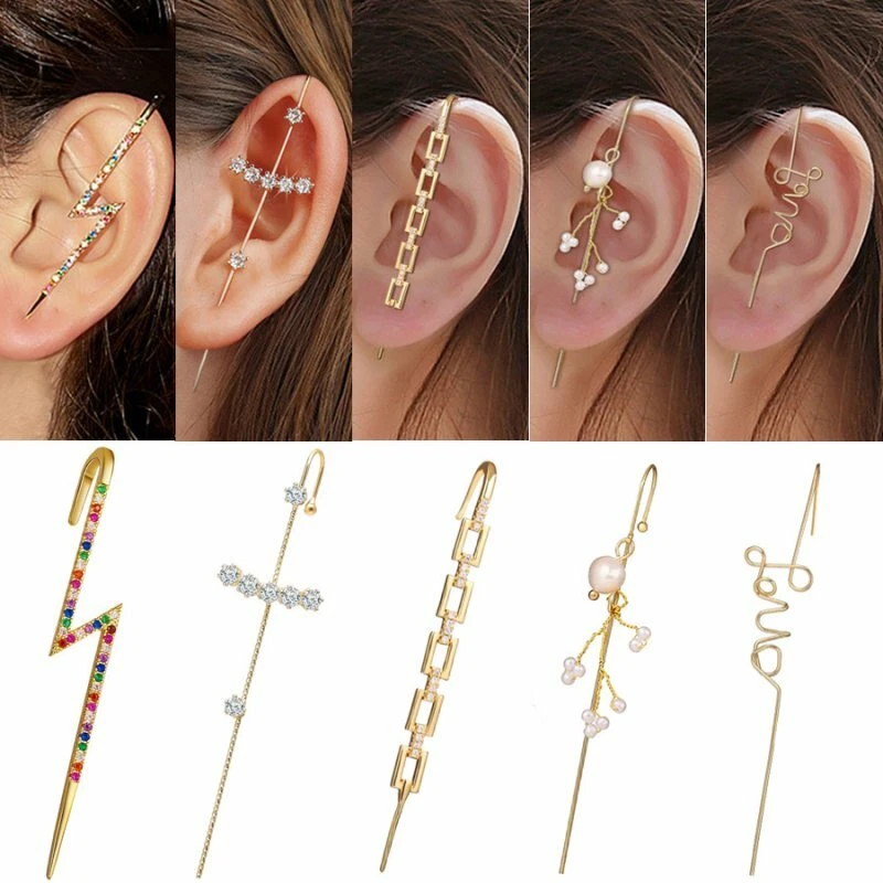 Boho Wedding Ear Wrap Crawler Crystal Cuff Ear Hook Woman Earrings
