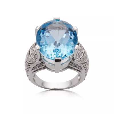 Featuring Oval Shape 17.95CT Aquamarine & Lab-Created 1.00CT Diamonds Fine Ring