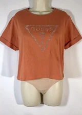 Guess Shirt Semi Crop Women's Logo Crew Kathi X-Large Hot Papaya