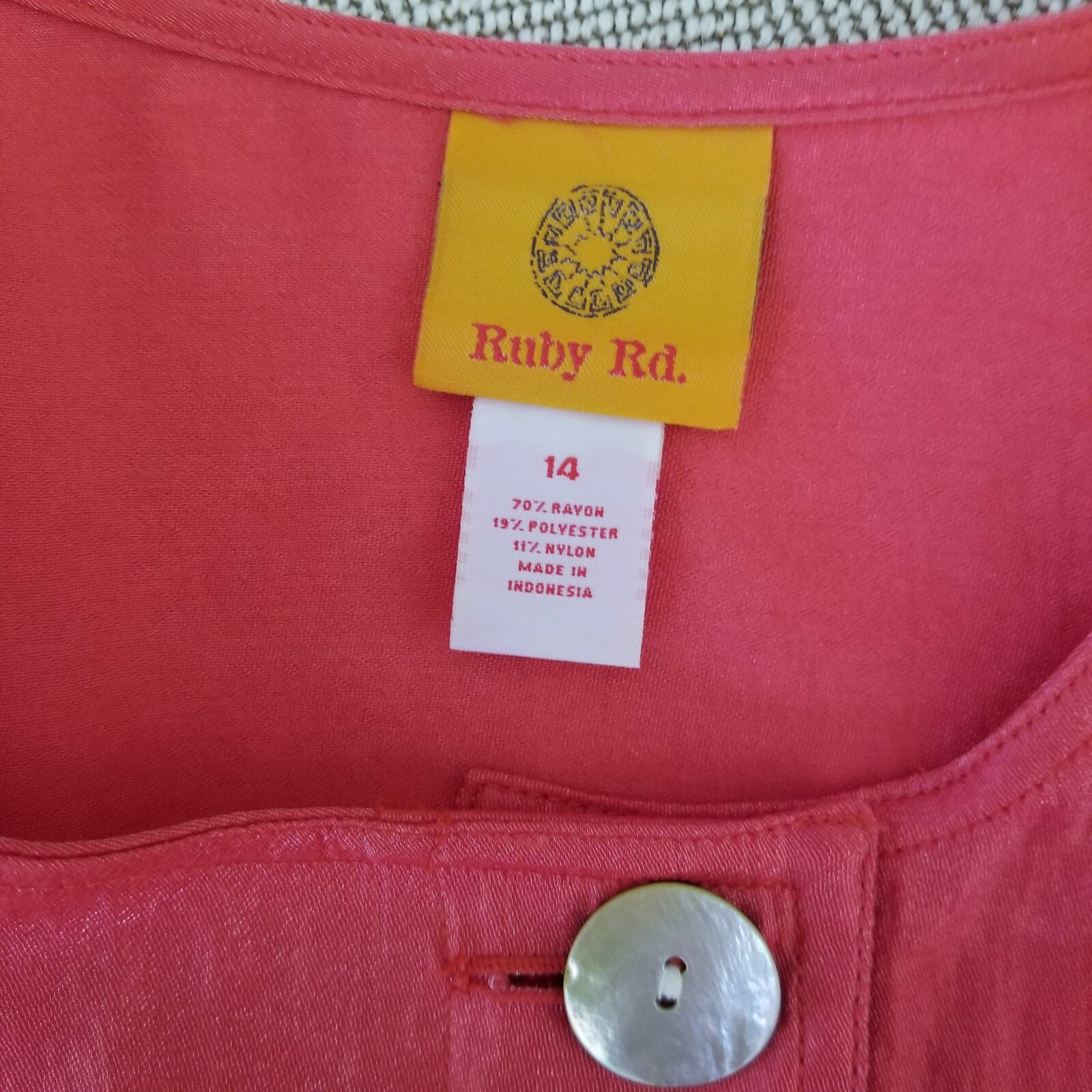 Ruby Rd Button Front Collarless Coral Orange Shee… - image 8