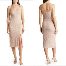 DRESS the POPULATION Zahra Pink Lace High Slit Bodycon Cocktail Midi L = 8/10