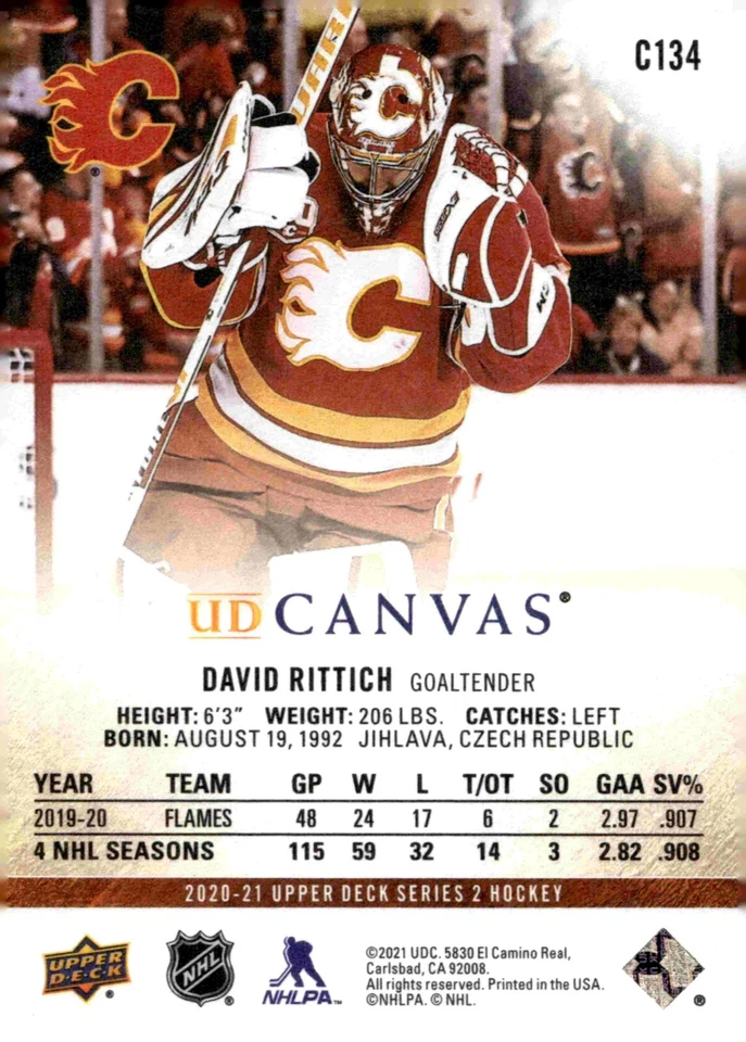 David Rittich - Signed 2020-21 Upper Deck Series 2 Canvas Card #C134 - Image 2 of 2