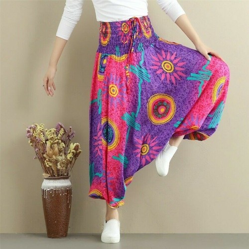 Thai Harem Pants Drop Crotch Women Baggy Trouser Yoga Bottoms India Wide Leg YM0 - Picture 9 of 9