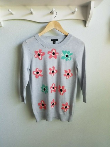 blue flower print wool sweater S 