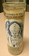 VINTAGE & GORGEOUS 1987 POPE JOHN PAUL II GLASS CANDLE CATHOLIC NEW ORLEANS LA. 